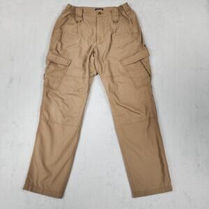CQR Tactical Cargo Pants Mens 28x31 Beige Ripstop Elastic Waist Multi Pocket